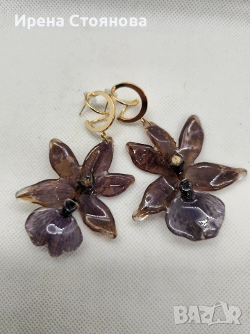Обеци с естествен цвят на орхидея Miltonia. , снимка 3 - Обеци - 53614108