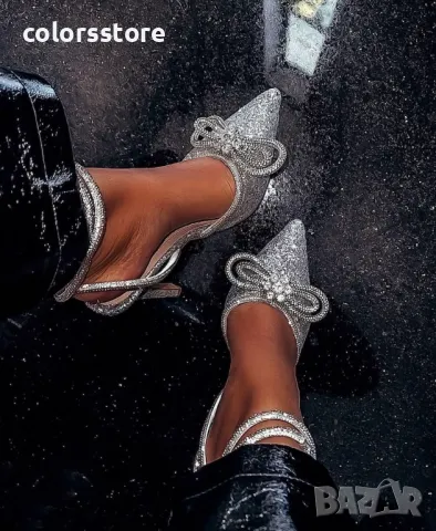 Сандали на ток - сребрист брокат - BY22