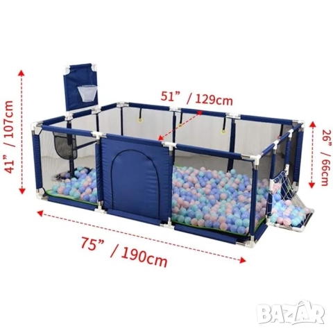 Голяма детска кошара за игра с футболен и баскетболен кош, преграда, снимка 2 - Кошарки - 52083179