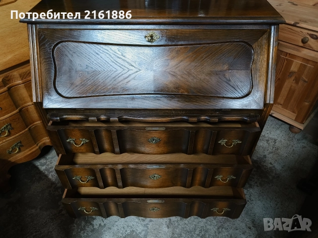 3966 Дъбово писалище с месингови дръжки , снимка 6 - Шкафове - 52885594