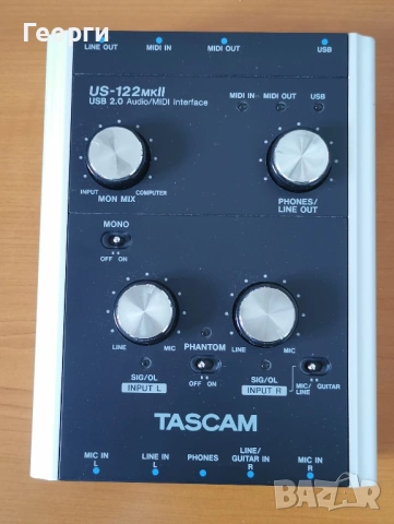 Tascam US-122 MKII USB audio interface аудиокарта 2x XLR 2x 6.3mm MIDI, снимка 4 - Ресийвъри, усилватели, смесителни пултове - 53690241