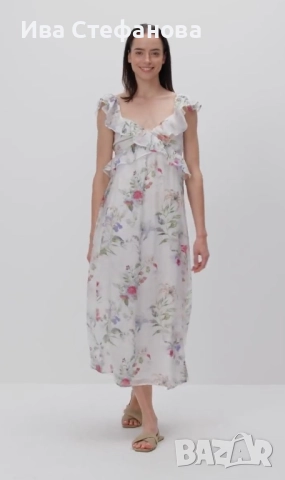  Нова красива кокетна дълга женствена романтична 100% вискоза елегантна рокля флорален принт цветя , снимка 8 - Рокли - 51708351