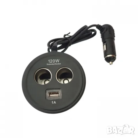 Разклонител за запалка с 2 гнезда и USB порт 120 W