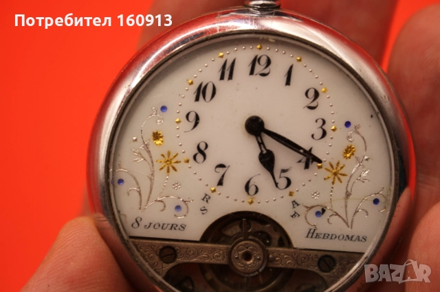 Швейцарски джобен часовник HEBDOMAS 8 Days - Осмодневен., снимка 8 - Колекции - 51450585