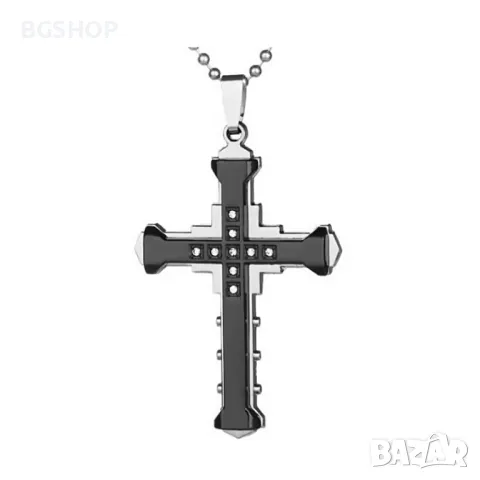 Jesus Crystal Cross / Кръстче с камъни - Black, снимка 1