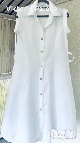 Бяла ленена рокля PIAZZA ROMA Италия, снимка 2 - Рокли - 49875164