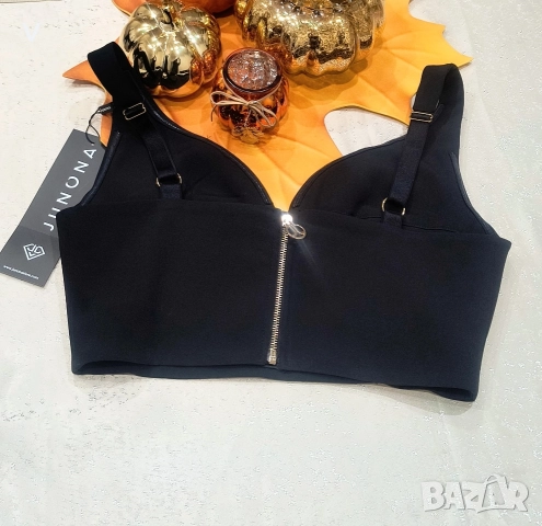 Ново черно дамско бюстие кроп топ с мрежа дрехи Junona Юнона рокля сет Christine Fashion , снимка 7 - Корсети, бюстиета, топове - 52964357