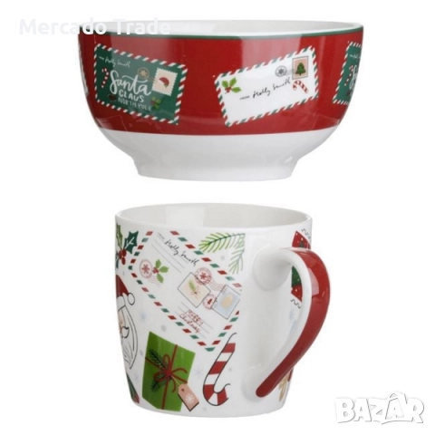 Комплект коледна чаша и купа Mercado Trade, Дядо Коледа, Шарен, снимка 3 - Чаши - 52305132