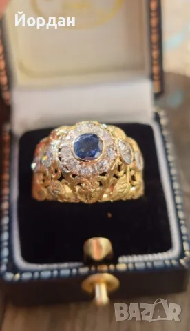   Златен дамски пръстен със натурални скъпоценни камъни, снимка 6 - Пръстени - 49468279