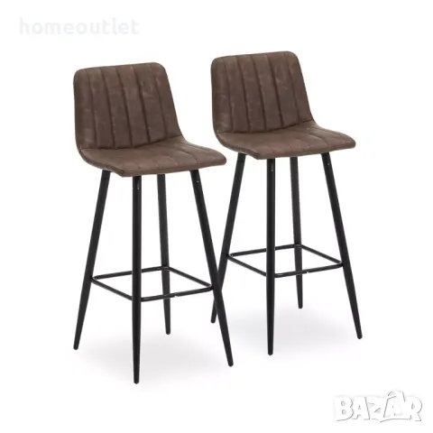 Бар столове с облегалка и дамаска от висококачествена PU кожа, к-кт от 2 бр. C-U-BS-0079BR
