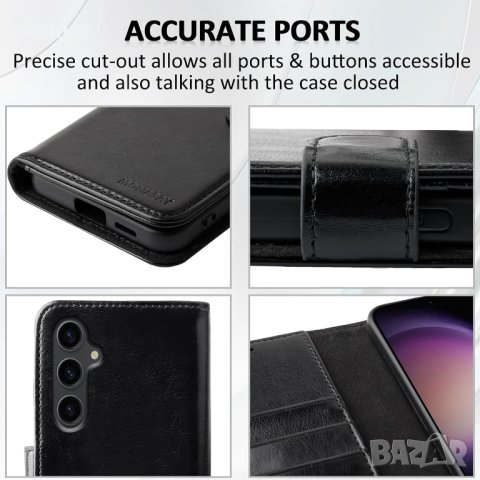 MONASAY Wallet Кожен калъф-портфейл за Samsung Galaxy S24+Plus 5G, 6,7 инча, черен, снимка 3 - Калъфи, кейсове - 44200584