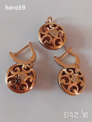 Златни дамски обеци и медальон с аметисти-злато 14 к., снимка 11 - Обеци - 41229708