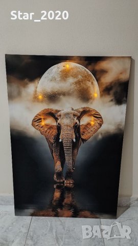 Светеща картина с LED осветление - слонът и луната , снимка 2 - Картини - 40522882