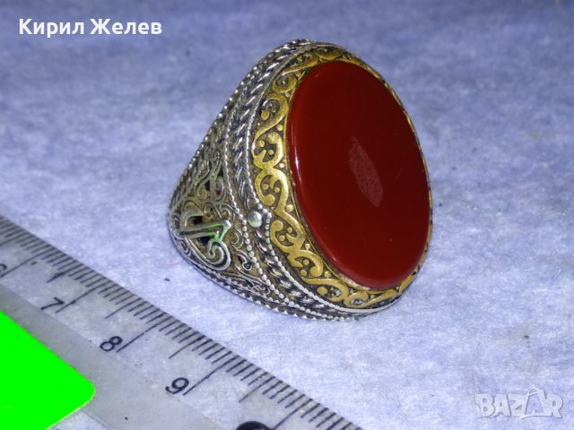 ОГРОМЕН СТАР ТУРСКИ СРЕБЪРЕН СКЪПОЦЕНЕН РЕТРО ПРЪСТЕН СРЕБРО 925 с ПОЛИРАН КАРНЕОЛ в ПОЗЛАТА 30747, снимка 13 - Антикварни и старинни предмети - 40575365
