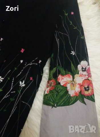 Памучна черна рокля с остро деколте и щампа цветя, снимка 5 - Рокли - 42322766