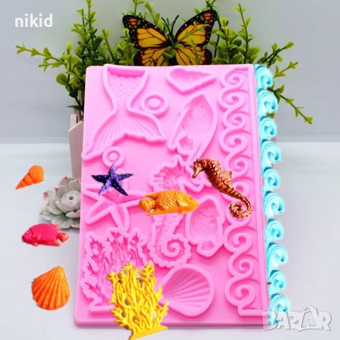 Корал вълни мида риба морско конче звезда опашка русалка рапан силиконов молд форма фондан декор , снимка 3 - Форми - 41185760