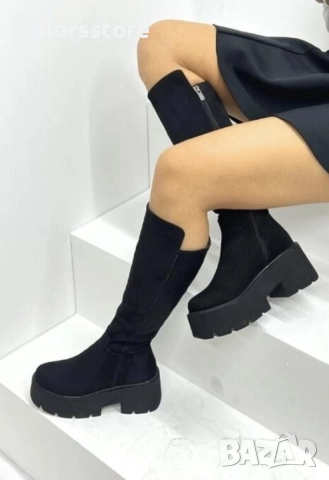 Ботуши на платформа - черен велур - BG20 