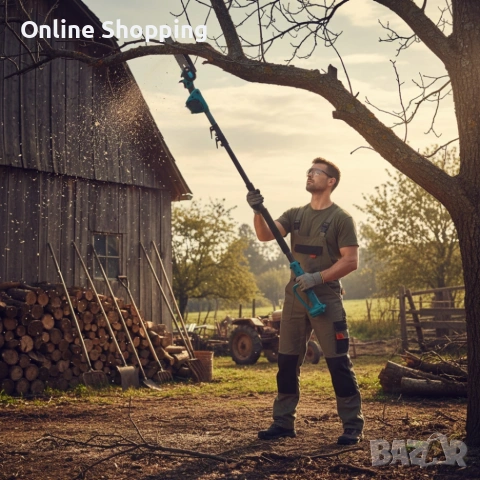 Комплект 3 в 1 от акумулаторна лозарска ножица, акумулаторен мини верижен трион и телескопичен прът, снимка 4 - Моторни триони/резачки - 53336156