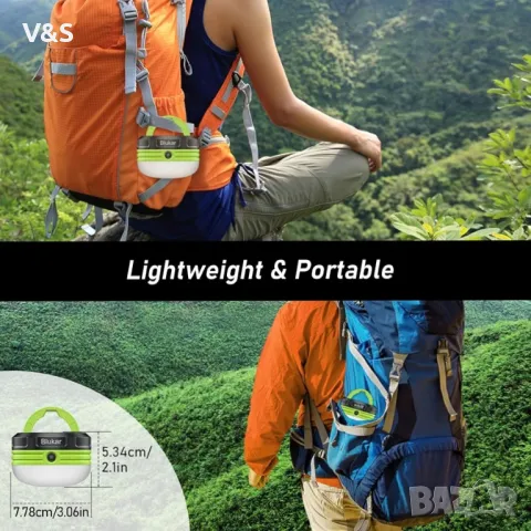  къмпинг лампа Blukar, зелена, водоустойчива, 3 режима, захранвана от батерии,включени, снимка 4 - Къмпинг осветление - 47493099