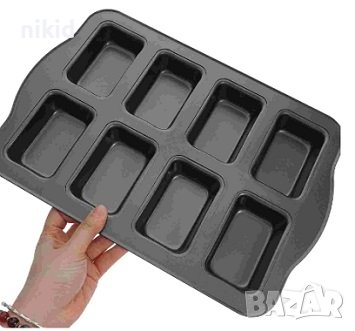 8 правоъгълника правоъгълници тефлонова форма тава тефлон кексчета хлебчета и др , снимка 2 - Форми - 41270150