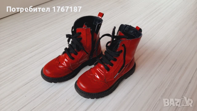 Детски ботуши кожени червени с връзки 28 размер 18р5 см стелка