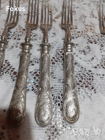 Стари антикварни посребрени вилици 5 + 1, снимка 3 - Антикварни и старинни предмети - 53697952
