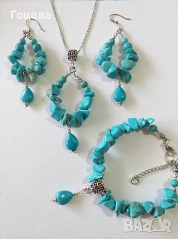 Уникално красив Бохо комплект обеци и колие с естествени Тюркоази. , снимка 10 - Бижутерийни комплекти - 41146171