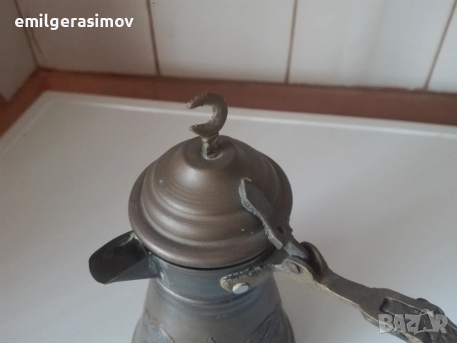 Медно джезве , поднос и стара попивателна., снимка 2 - Други ценни предмети - 53771057