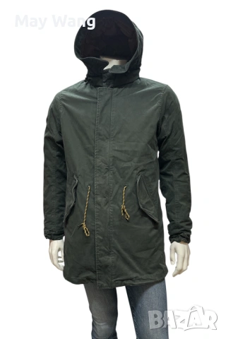 Мъжка зимна парка Scotch & Soda, Ватирана, с качулка, Тъмнозелен, L,  нова, снимка 2 - Якета - 53263389