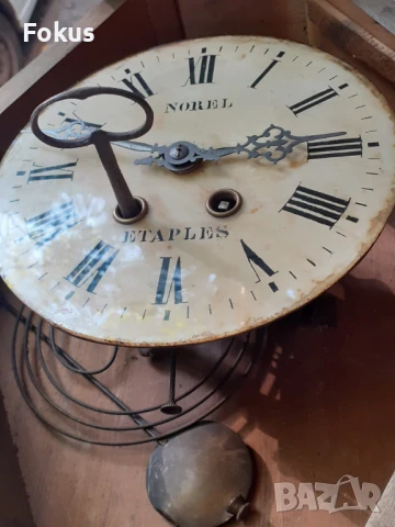 Прекрасен антикварен стенен часовник с интарзии от седеф, снимка 3 - Антикварни и старинни предмети - 50919163