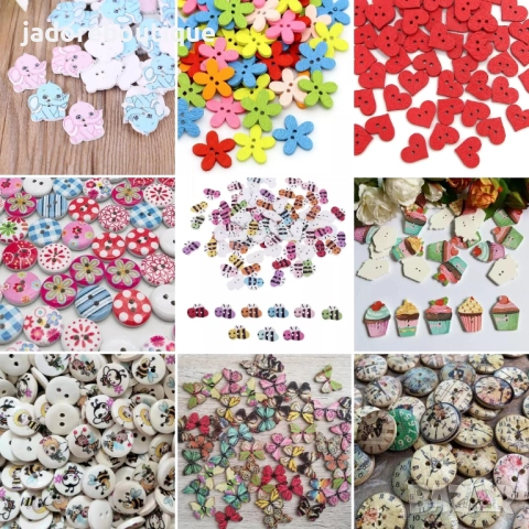 10 бр/к-кт Дървени копчета различни видове и размери