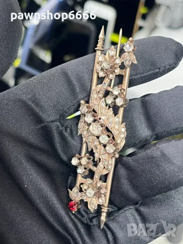  Антична отоманска игла-брошка от 19-ти век с 8K розово злато и диаманти, снимка 4 - Антикварни и старинни предмети - 49270154