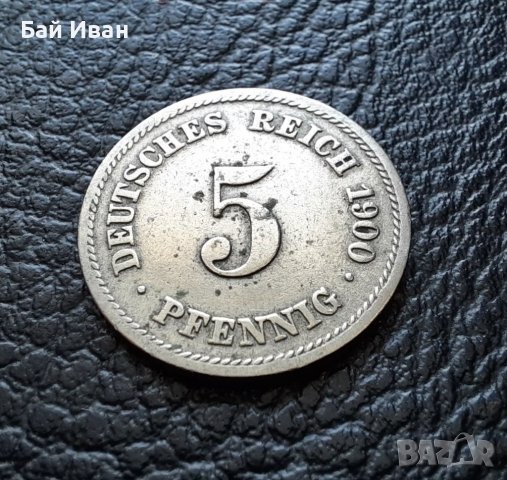 Стара монета 5 пфенига 1900 г. буква F - Германия- рядка ,124 годишна ! , снимка 7 - Нумизматика и бонистика - 39724270