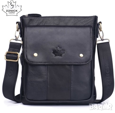 мъжка чанта от естествена кожа телешки бокс цип+тик так закопчаване, снимка 2 - Чанти - 42080904