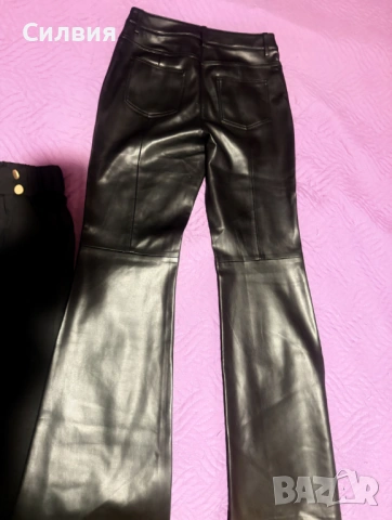 Черен лъскав кожен панталон "MNG", размер S-M, снимка 3 - Панталони - 53839036