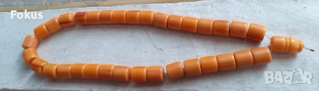 Огромна броеница от каталин 33 зърна + поп жълта с дамари