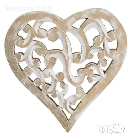 Декоративно дървено сърце, 14x15x2,5 см, снимка 2 - Декорация за дома - 48957971