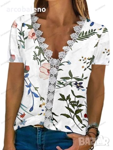Удобна ежедневна дамска тениска с V-образно деколте и къс ръкав, 6цвята - 023, снимка 5 - Тениски - 41046822