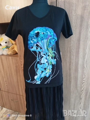 Тениска с син октопод, снимка 3 - Тениски - 51119632