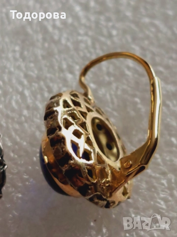 Стари антикварни златни обеци със сапфири и диаманти, злато 14к., 2 260 лв, снимка 12 - Обеци - 52211596