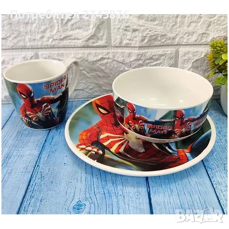 Детски порцеланов комплект за хранене от 3 части - Спайдермен , снимка 11 - Чинии - 47823858