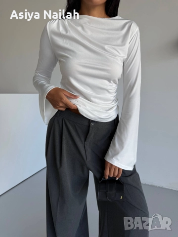 Дамска бяла блуза с балон ръкави – елегантен модел, снимка 2 - Блузи с дълъг ръкав и пуловери - 52792639