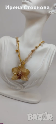 Колие с естествен цвят на орхидея. Дължината е максимално 30 см, цвета е с размери 5/5,5 см., снимка 6 - Колиета, медальони, синджири - 51093150