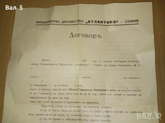 Договор за изкупуване на прасета 193... година . Интересен, снимка 3 - Антикварни и старинни предмети - 52306973