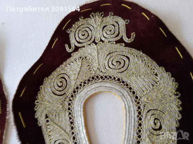 19 век Фолклорни художествени мотиви за чехли ръчна бродерия златна сърма върху кадифе рядка находка, снимка 9 - Антикварни и старинни предмети - 47407814