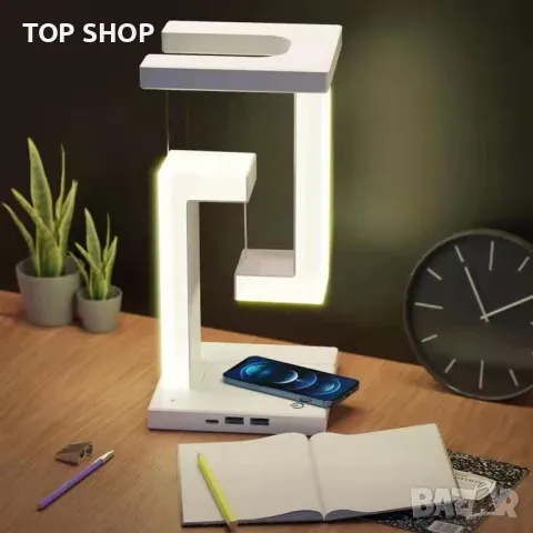 Tensegrity Магнитна левитационна настолна лампа, с USB порт Безжично зарядно устройство, снимка 4 - Лампи за стена - 49249387