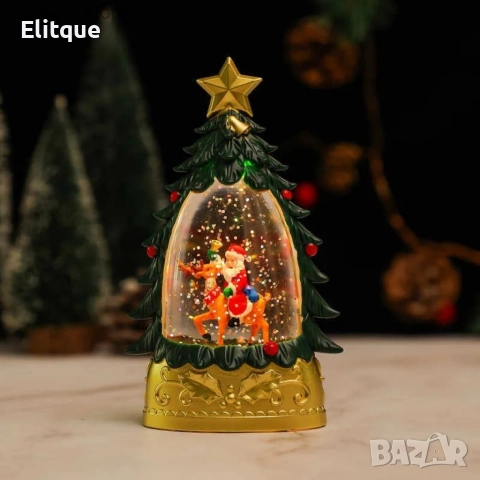 Коледна LED декоративна лампа с вода и брокат – празнична светлина и магия в елховиден дизайн, снимка 5 - Декорация за дома - 52820261