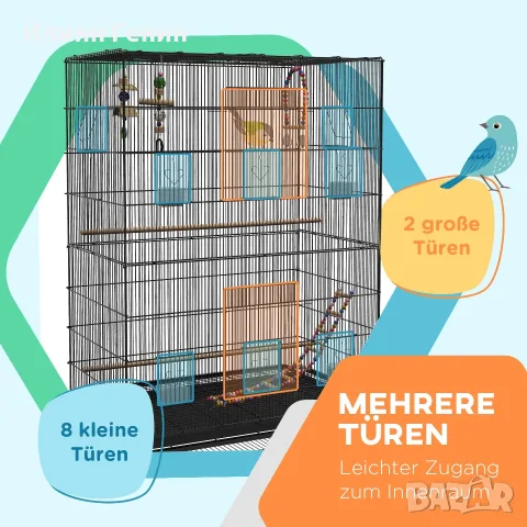 Клетка за птици PawHut, включваща кацалки, играчки за птици, снимка 6 - За птици - 56240864