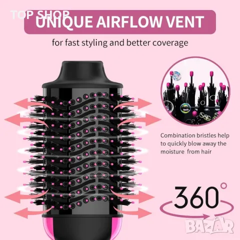 Sawop Четка сешоар за обем с горещ въздух с отрицателни йони против къдрене керамична титаниева, снимка 4 - Сешоари - 49627447