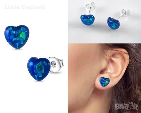 Сребърни обеци сърца,luxery design blue/green,girlfriend's gift jewerly/нови